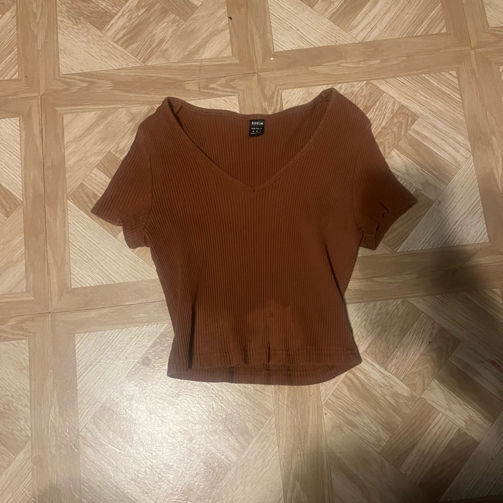 Brown Ribbed Turtleneck Top